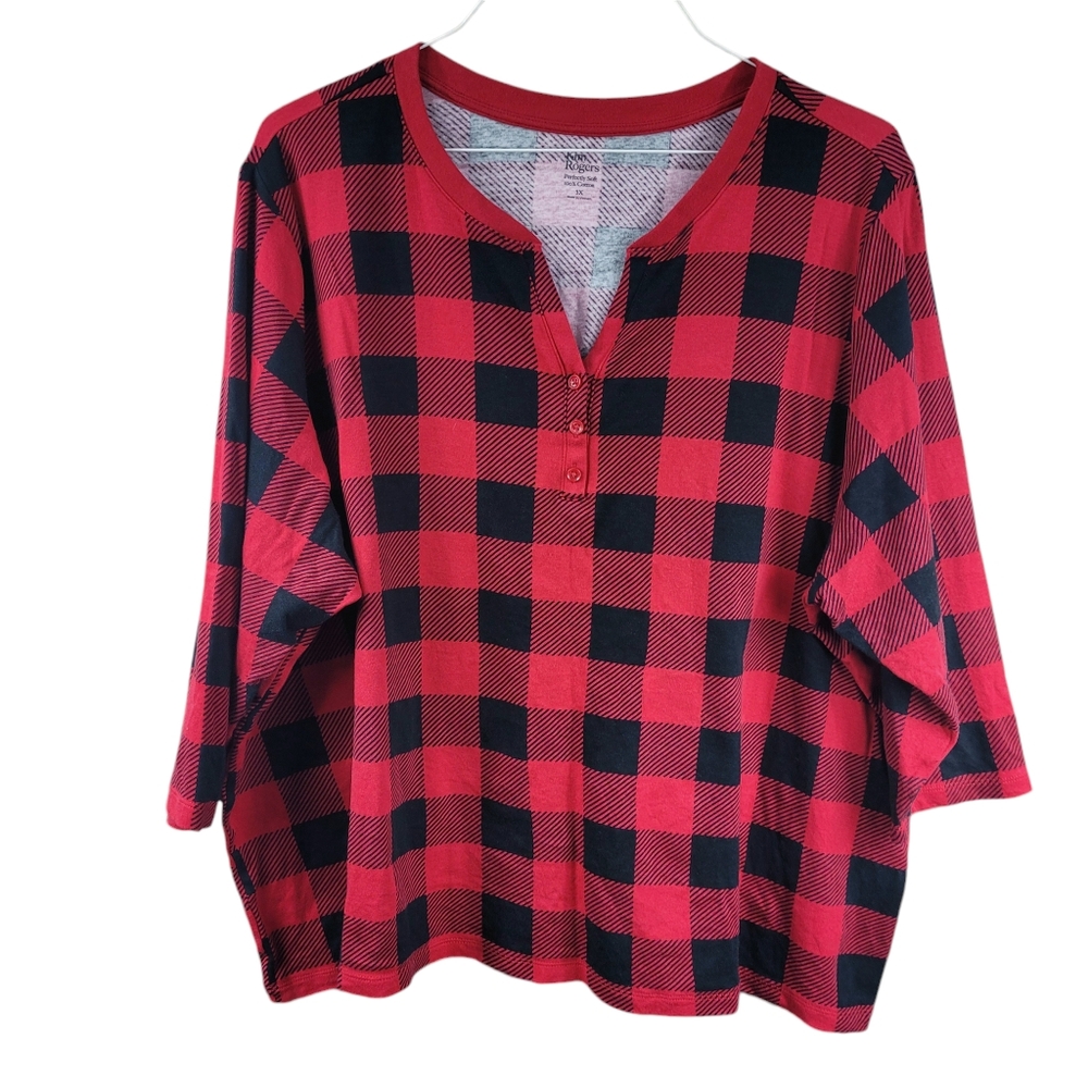 Kim Rogers Shirt 3X Top Womens Buffalo Plaid Long Sleeve EUC